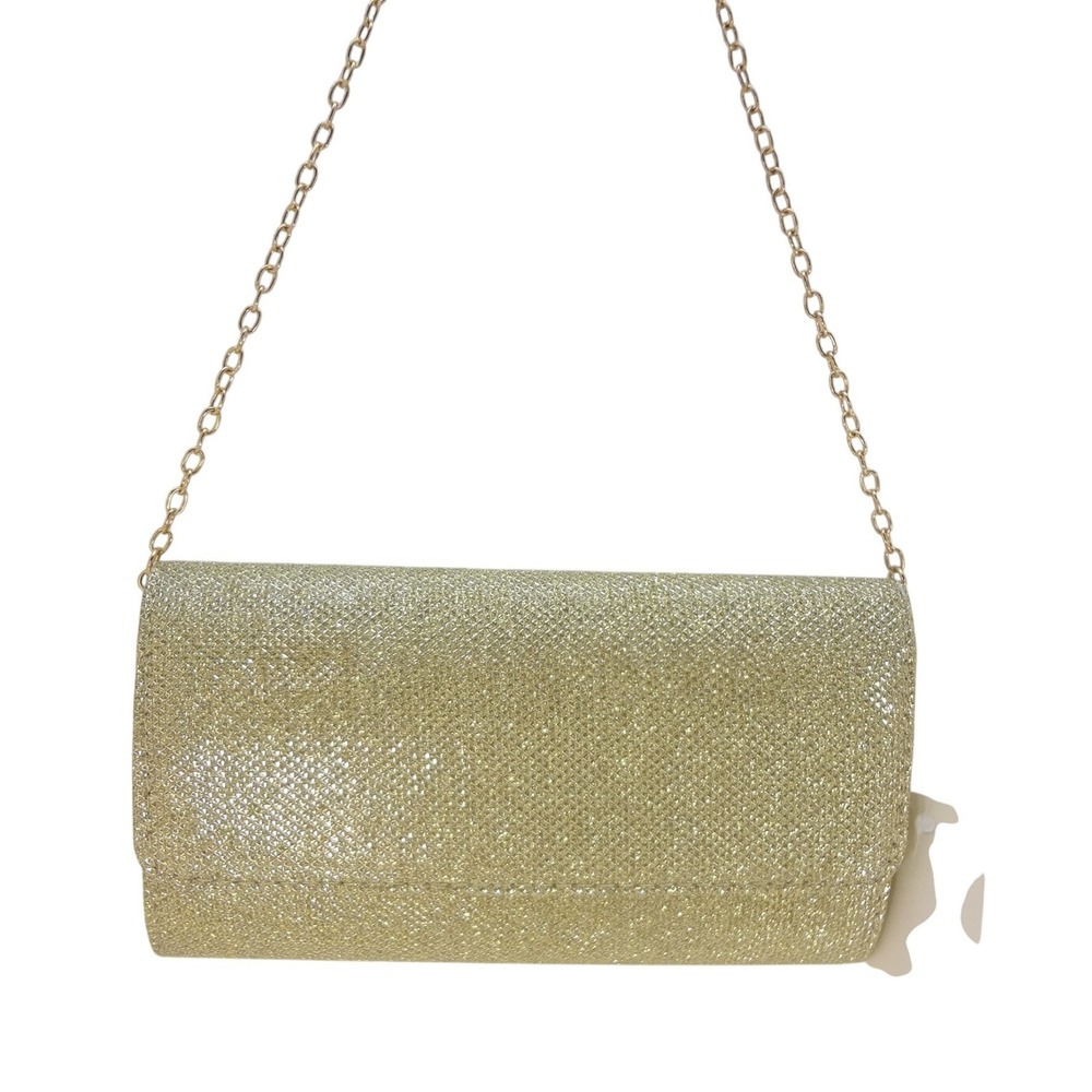 Evening Clutch Shoulder Bag Women Gold NEW Glitter Detachable Chain Strap